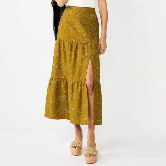 Nine West Tiered Maxi Skirt Mustard - Picture 1 of 6